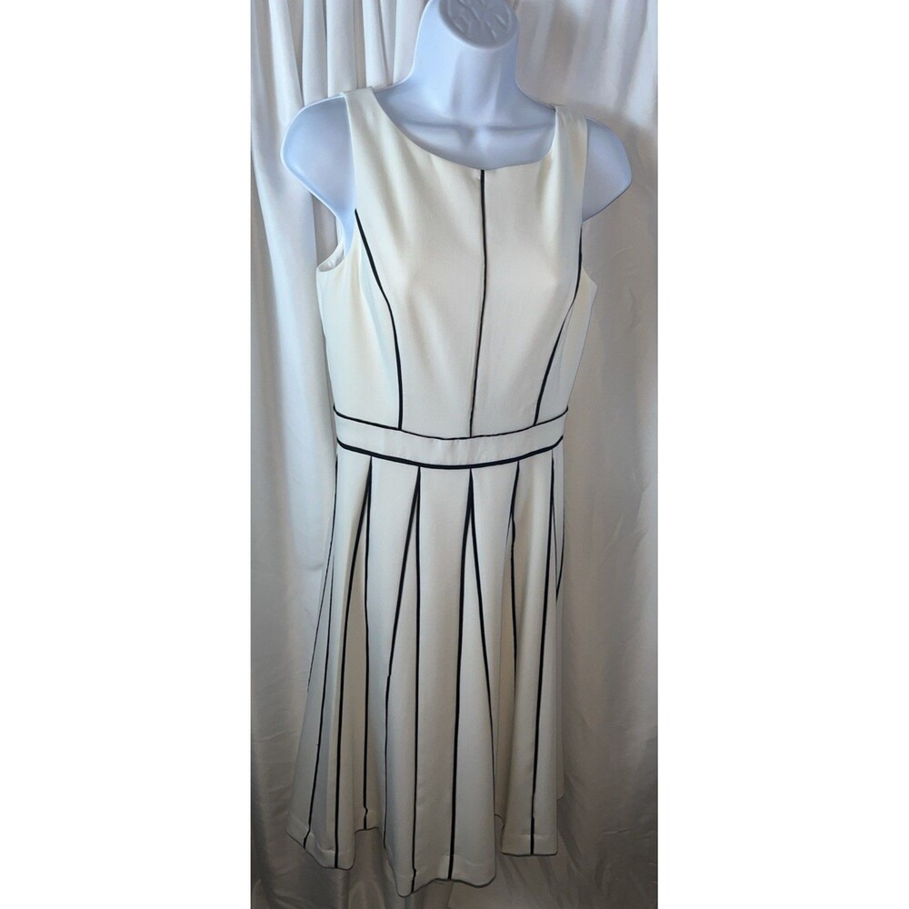 White House Black Market Women’s Striped Fit & Flare Midi Dress Size 4 White Off